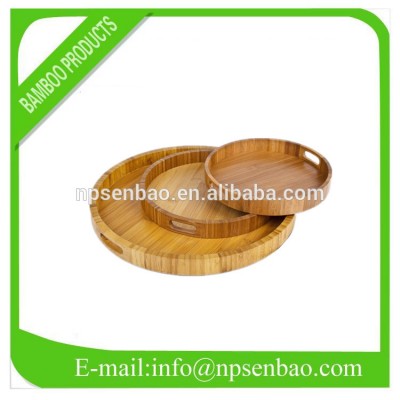 Round Bamboo Serving Tray with a Handle