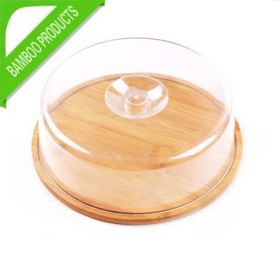 Wholesale Reusable Bamboo Cheese Plate with Plastic Cover